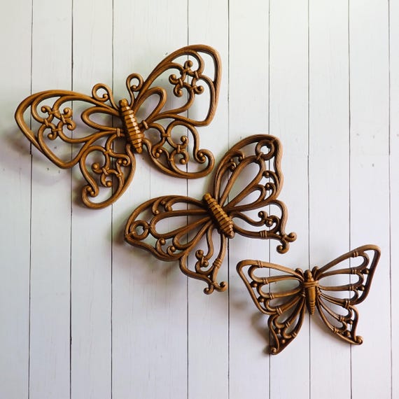 Vintage HOMECO Faux Wicker Butterfly Wall Decor Set of 3 Butterflies Wall Hanging