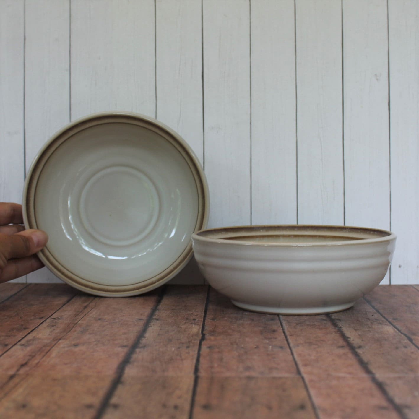 Vintage Noritake Stoneware FANFARE Cereal Bowl Set of 2 Cream Stoneware