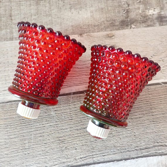 Vintage Red Glass Votive Cup Set of 2 Hobnail Pattern