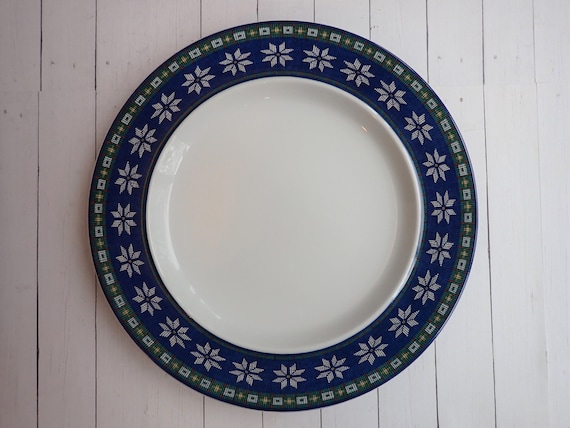 Vintage Dansk SNOWFALL Dinner Plate Set of 4 White and Blue Fair Isle Pattern Christmas Winter Snowflake Dinnerware