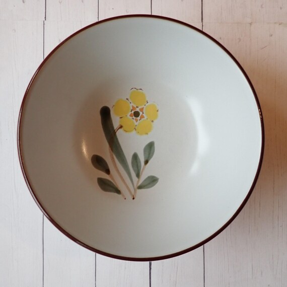 Vintage Noritake HELLO SPRING Cereal Bowl Set of 2 White Stoneware with Yellow and Green Flower Floral Design