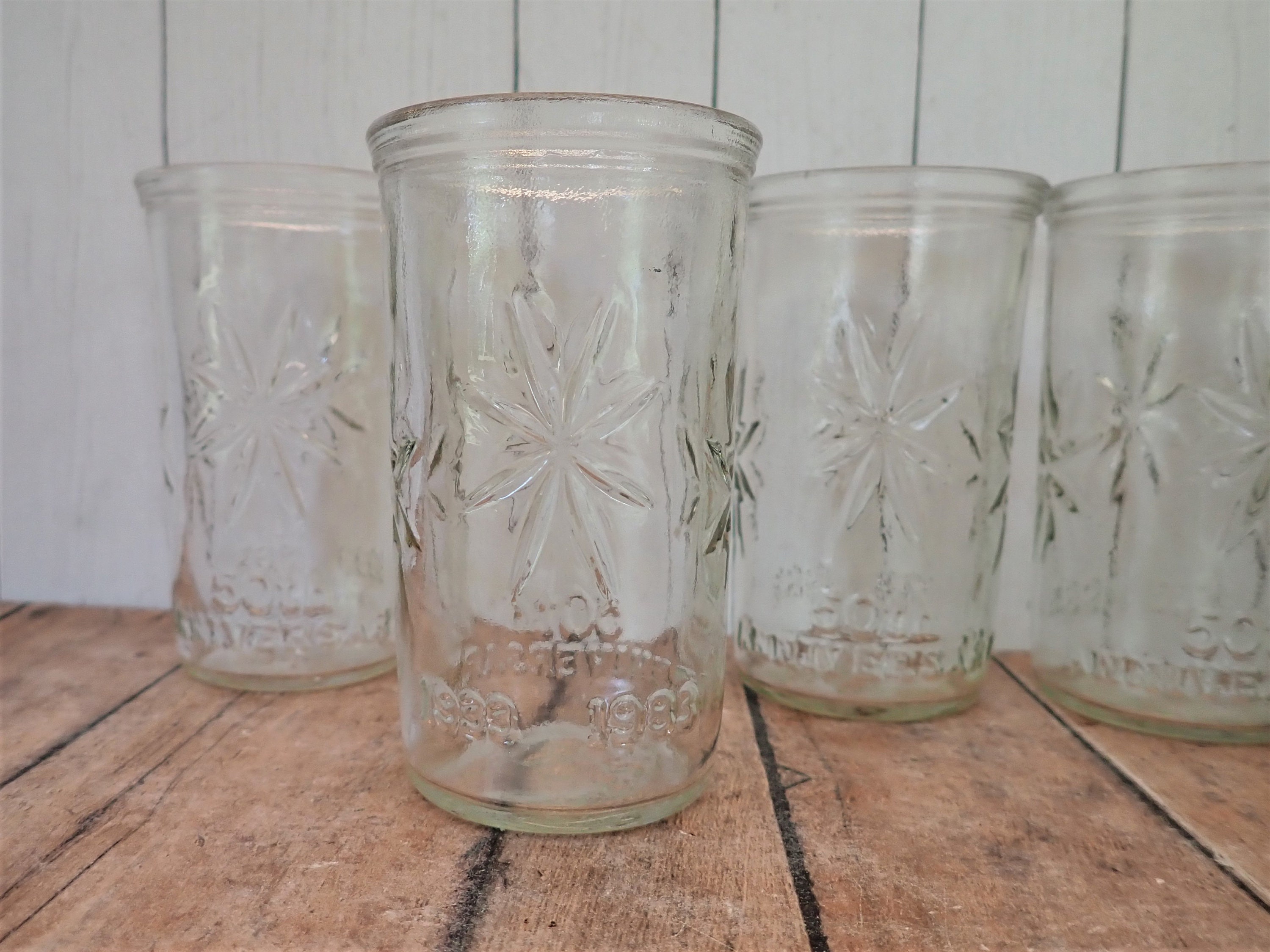 Vintage Ball Jelly Jar Juice Glasses Tumblers Set of 6 Star Starburst