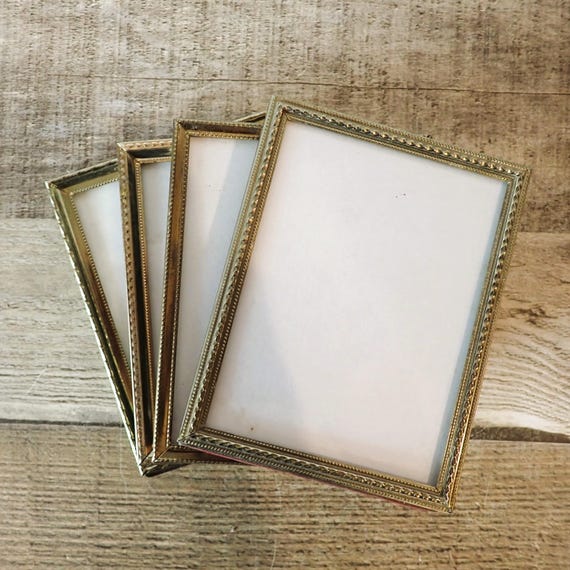 Vintage 3x4 Metal Gold Brass Colored Photo Picture Frame Set of 4 Frames 3" x 4" All Different Patterns