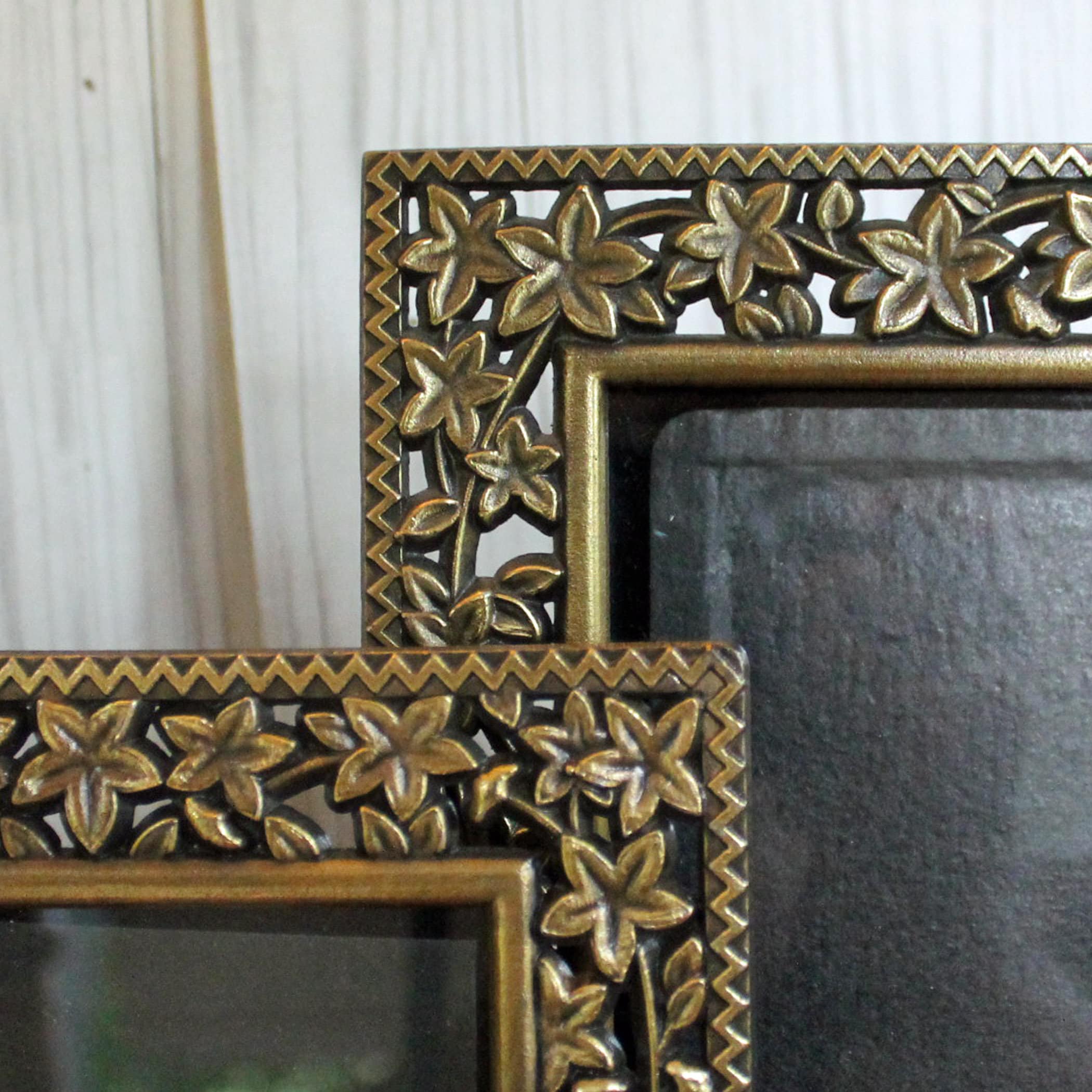 Vintage Bronze Metal Picture Photo Frame Set of 2 Etched Leaf Design