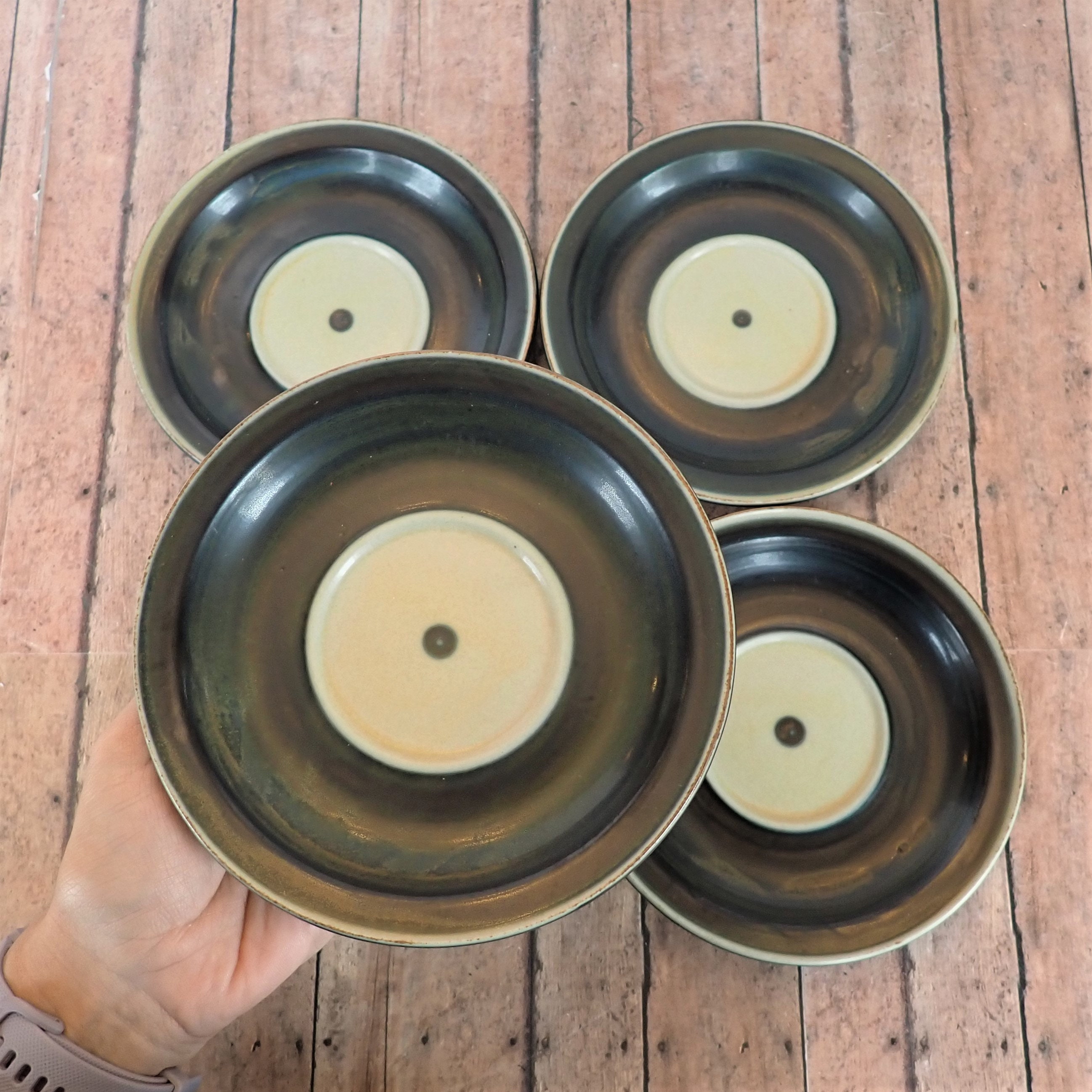 Vintage Iron Mountain Stoneware BLACKSBURG Saucers Set of 4 White and