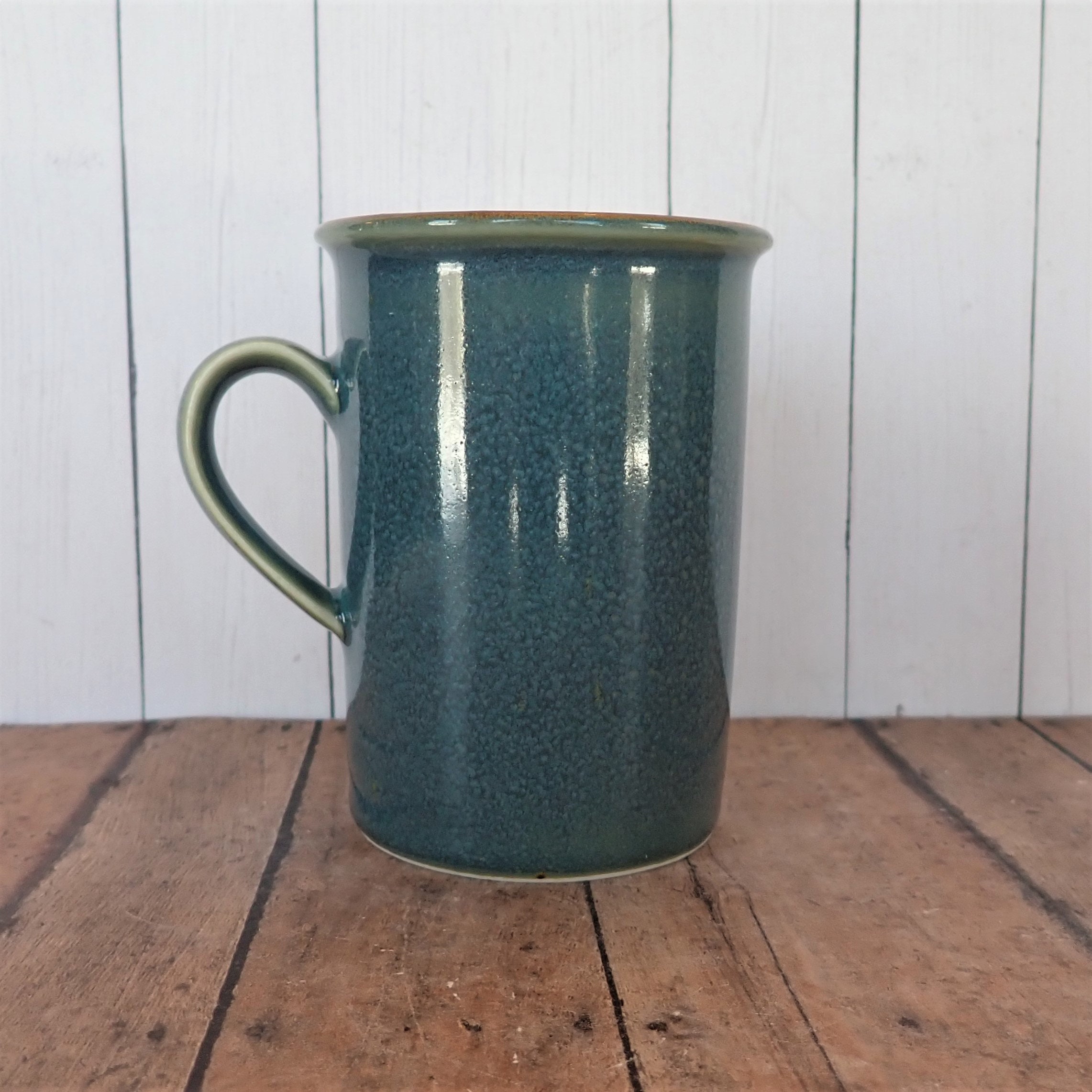 Vintage Dansk TEAL Blue Stoneware Mug Coffee Cup Blue with Speckled
