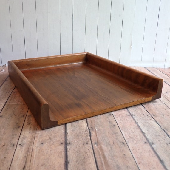 Vintage Peter Pepper Products Wooden Walnut Paper Tray Desk Office Storage Wood Organizer Mid Century Danish Modern Decor