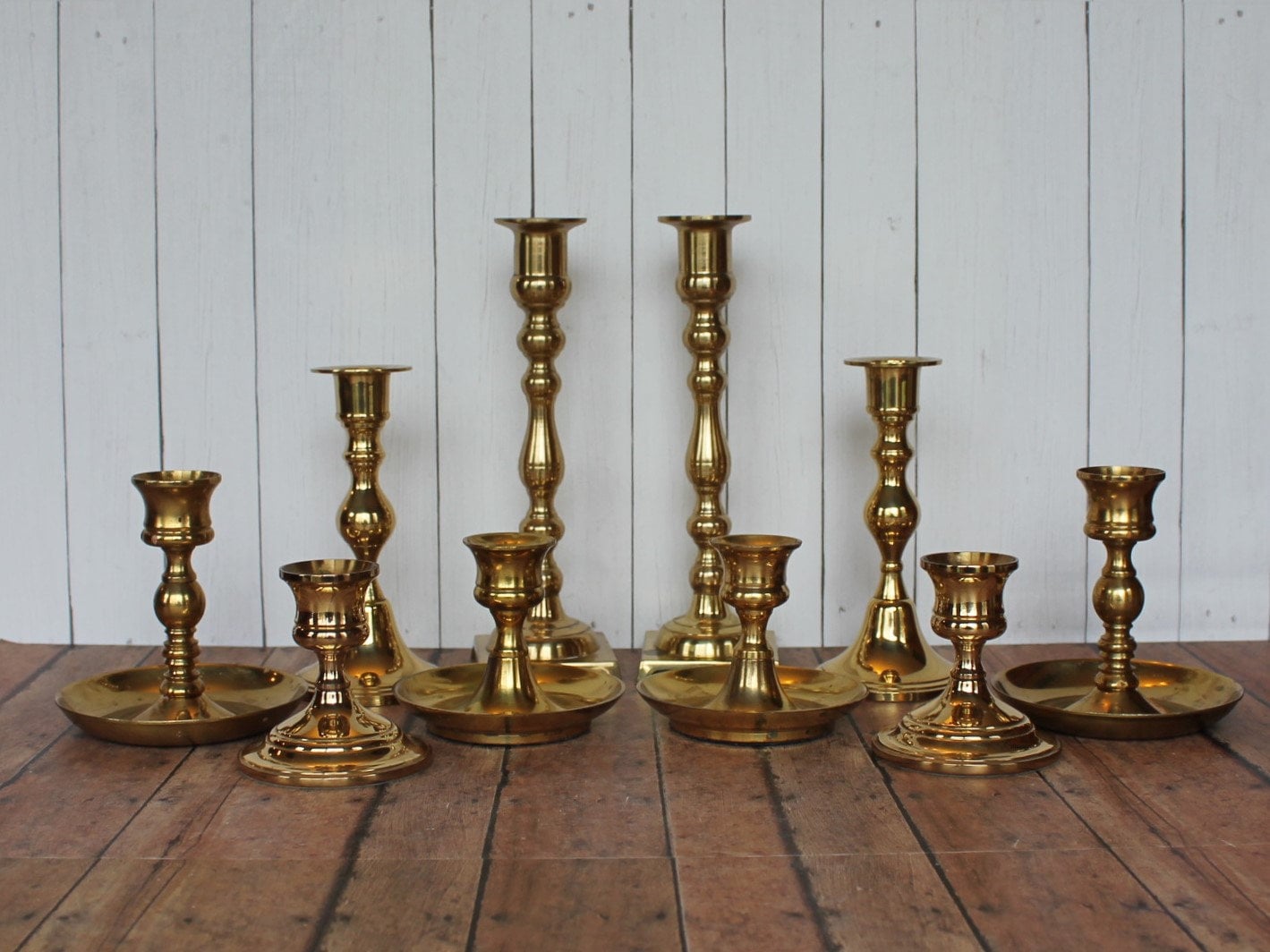Vintage Brass Candlestick Set of 10 Matching Pairs Medium Size Wedding