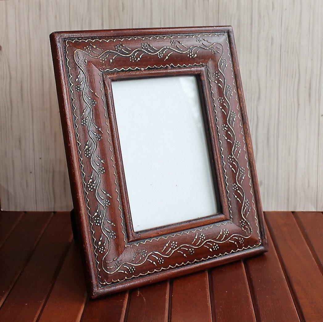Vintage Wood Picture Photo Frame 5x7 White Painted Floral Vine Scroll Design Made in India