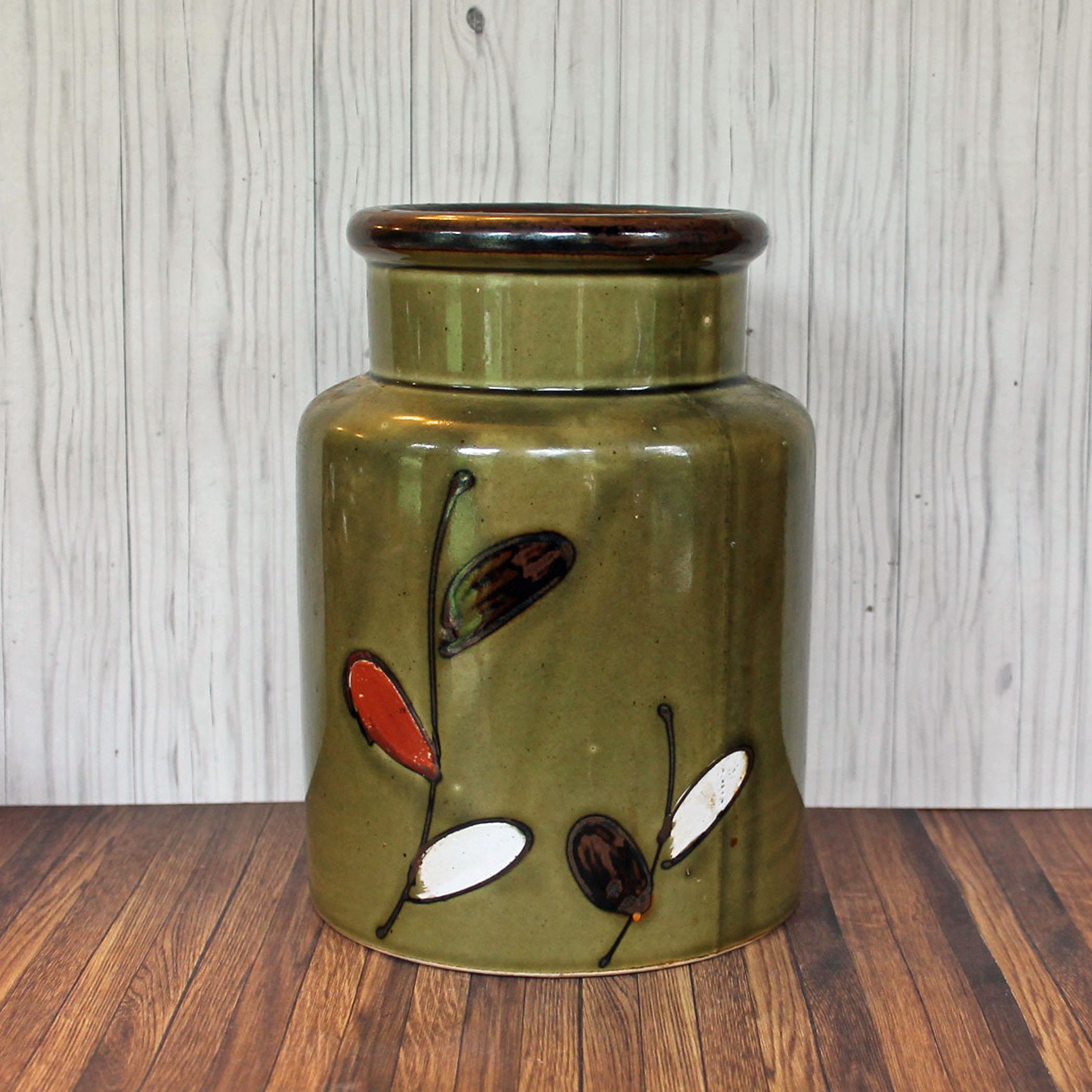 Vintage National Silver Company Nagoya Stoneware Crock Style Vase Green