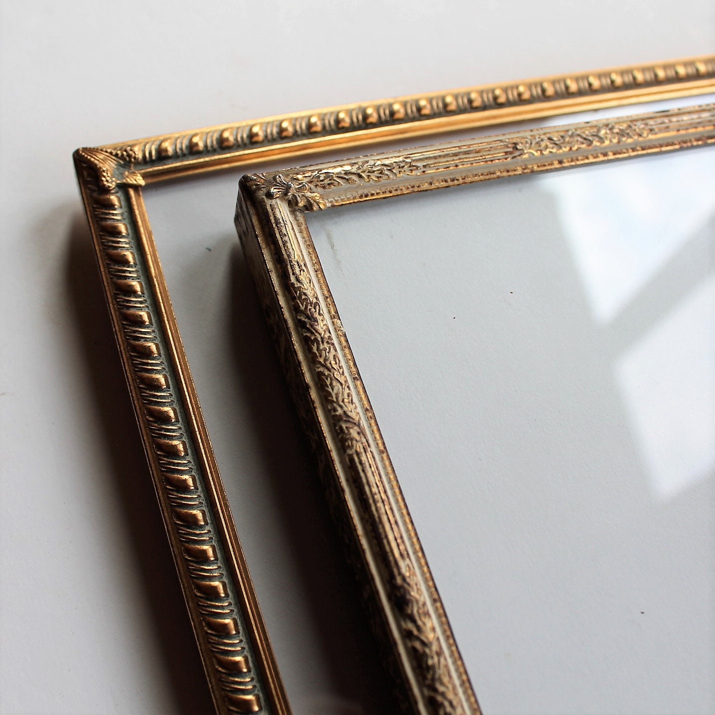 Vintage 8x10 Brass Photo Picture Frame Set of 2 with White Enamel