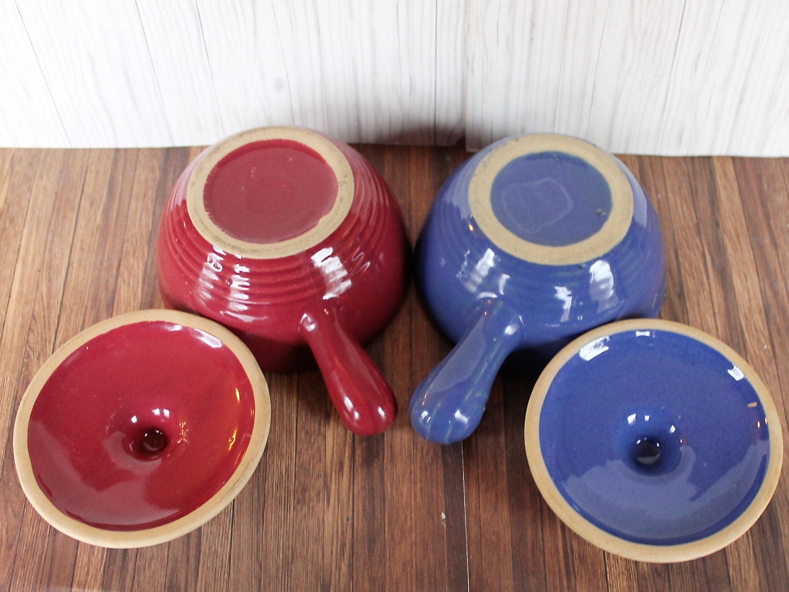 Vintage Individual Casserole Soup Bowl with Handle and Lid Set of 2