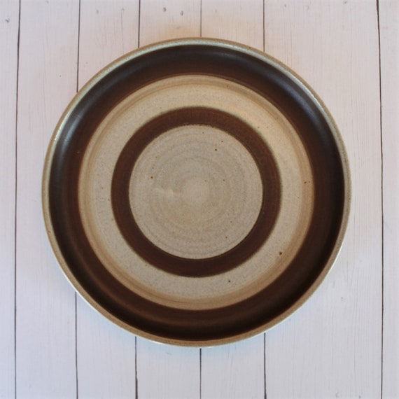 Vintage Denby RUSSET 8" Salad Plates Set of 2 Cream and Brown with Concentric Circle Rings