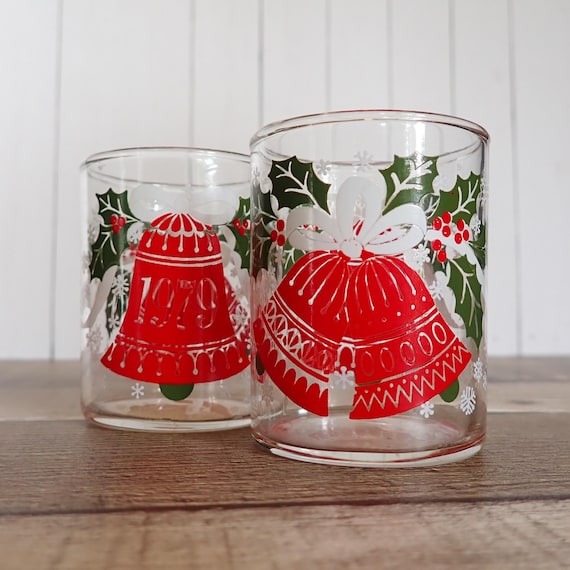 Vintage Hallmark Ambassador Glass Votive Tealight Candle Holder with Bell and Ribbon Design 1979