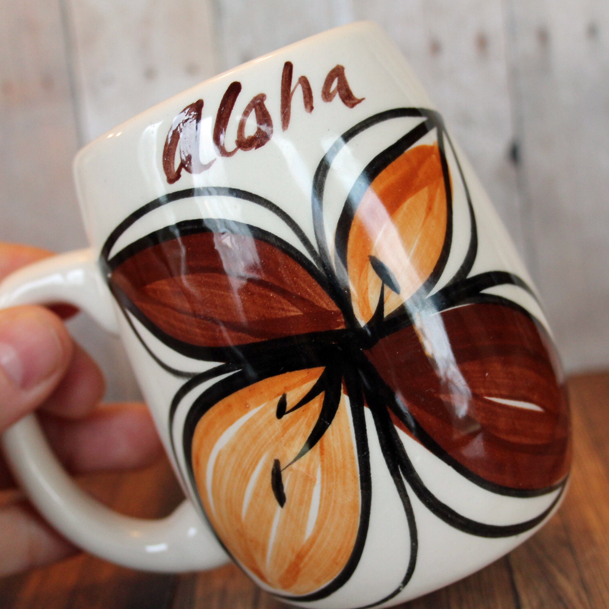 Vintage Hawaiian Ceramic Souveinir Mug Hand Made Pottery White with