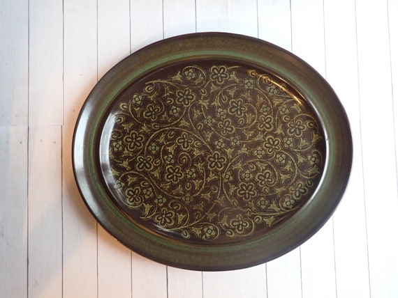 Vintage Franciscan MADEIRA 13" Oval Serving Platter Plate Brown Green Stoneware Bowls