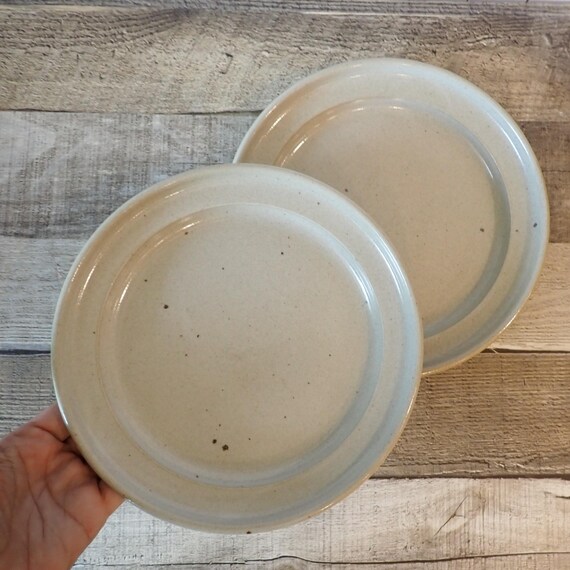 Vintage Dansk NIELSTONE Sugar Sand Salad Plates Set of 2 Gray White Stoneware with Speckles