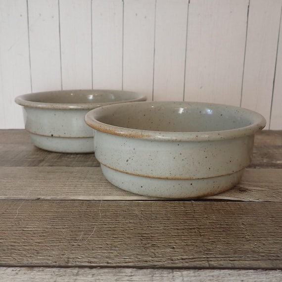 Vintage Dansk NIELSTONE Sugar Sand Coupe Cereal Bowl Set of 2 Gray White Stoneware with Speckles