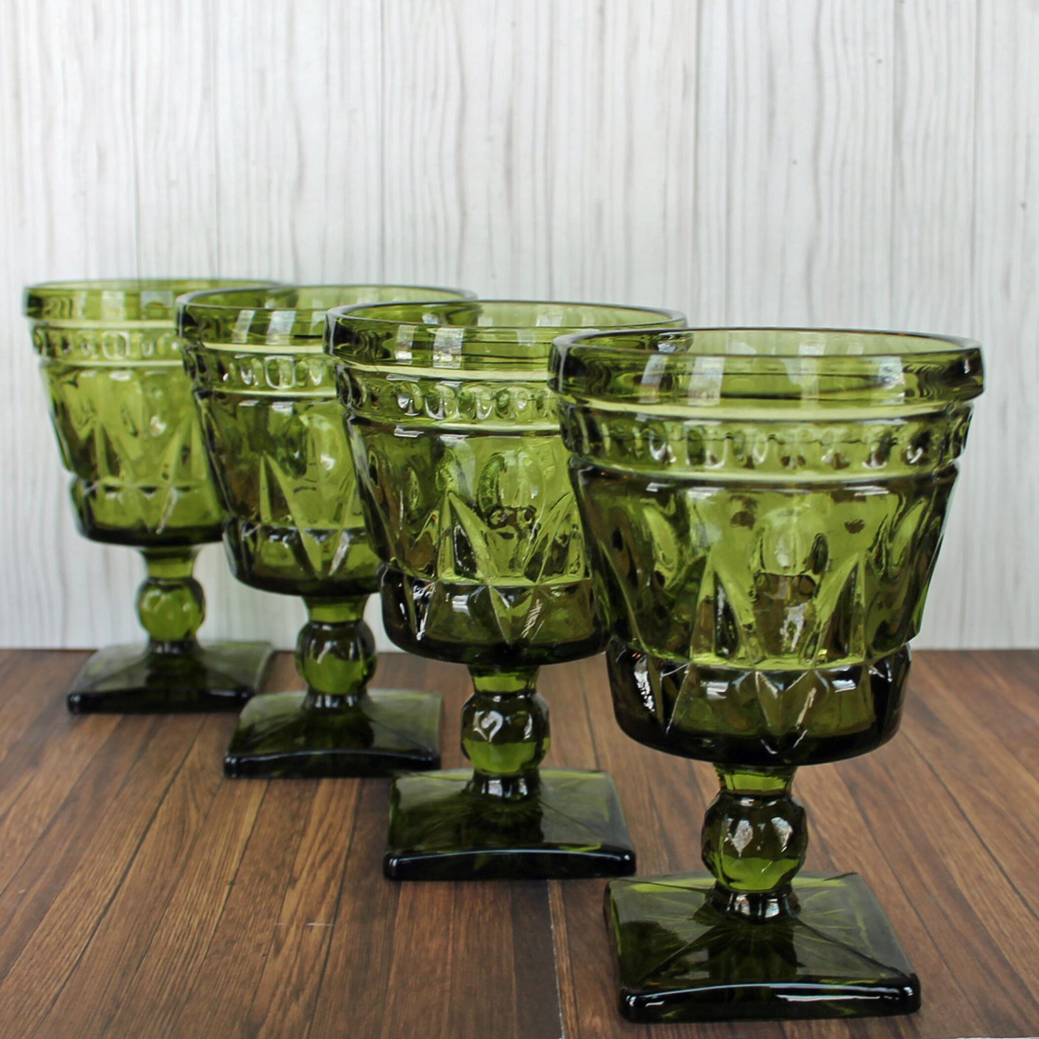Vintage Indiana Glass Colony PARK LANE Green Avocado 5 Water Goblet Set