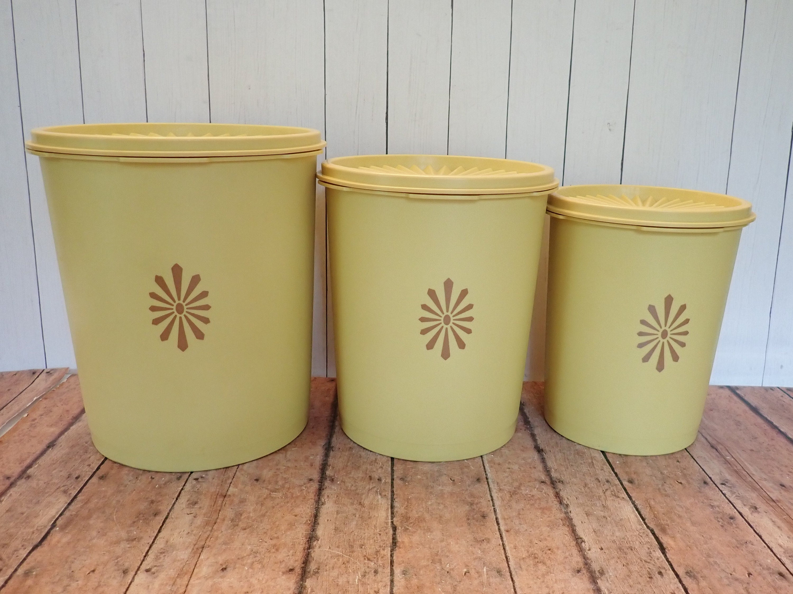 Vintage 70s Harvest Gold Tupperware Servalier Canister Set By