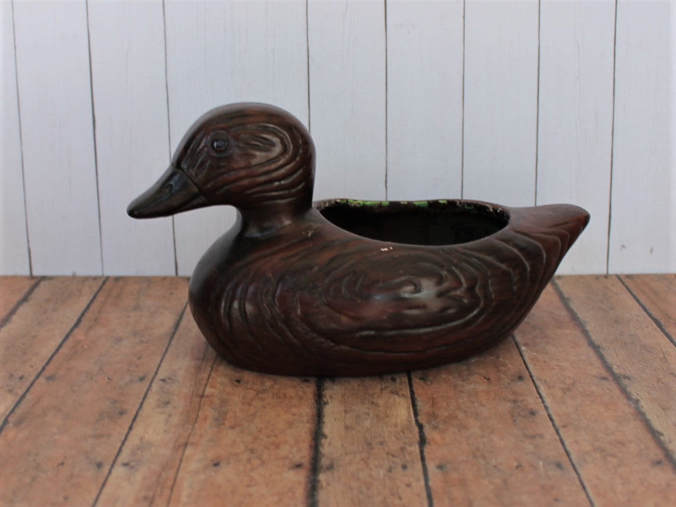 Vintage Brown Ceramic Duck Planter Flower Pot Garden Patio Decor