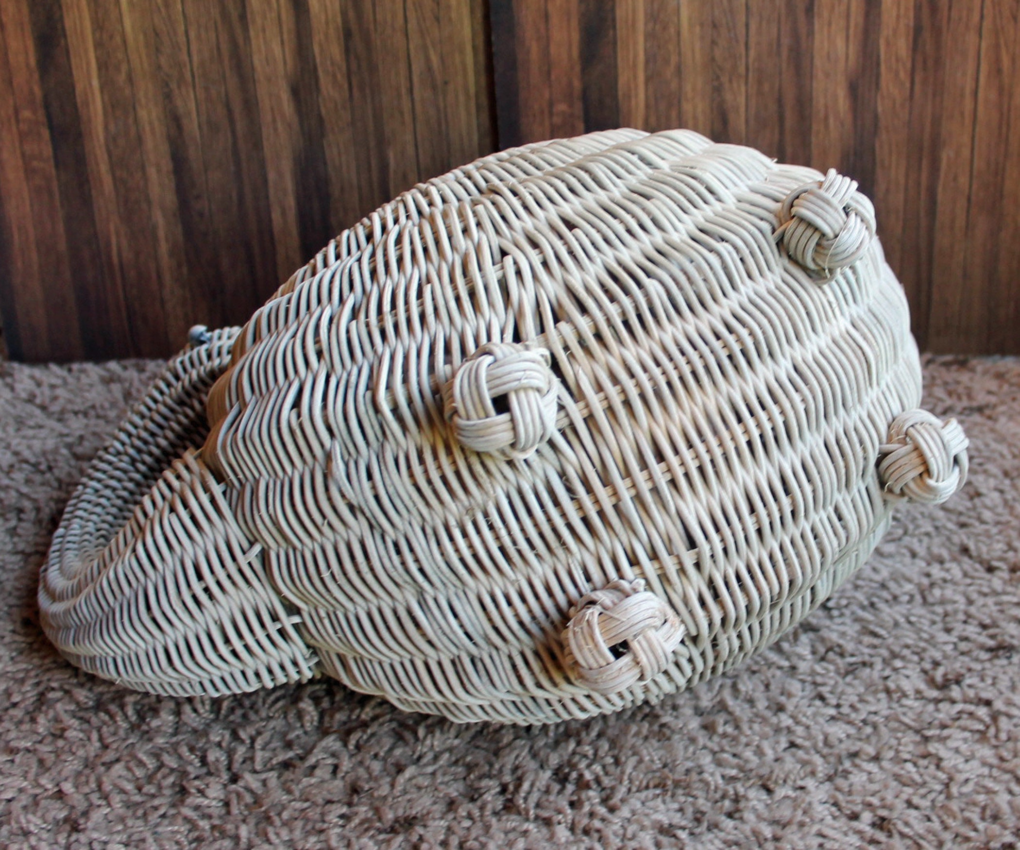 Vintage White Woven Wicker Duck Swan Basket Large Size Animal Basket