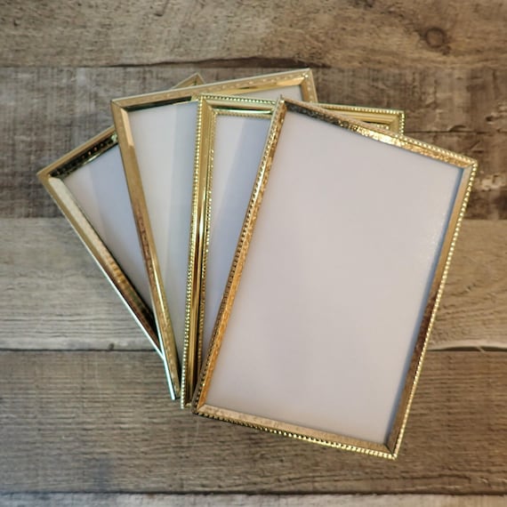 Vintage 4x6 Metal Gold Brass Colored Photo Picture Frame Set of 4 Frames 4" x 6" All Different Patterns