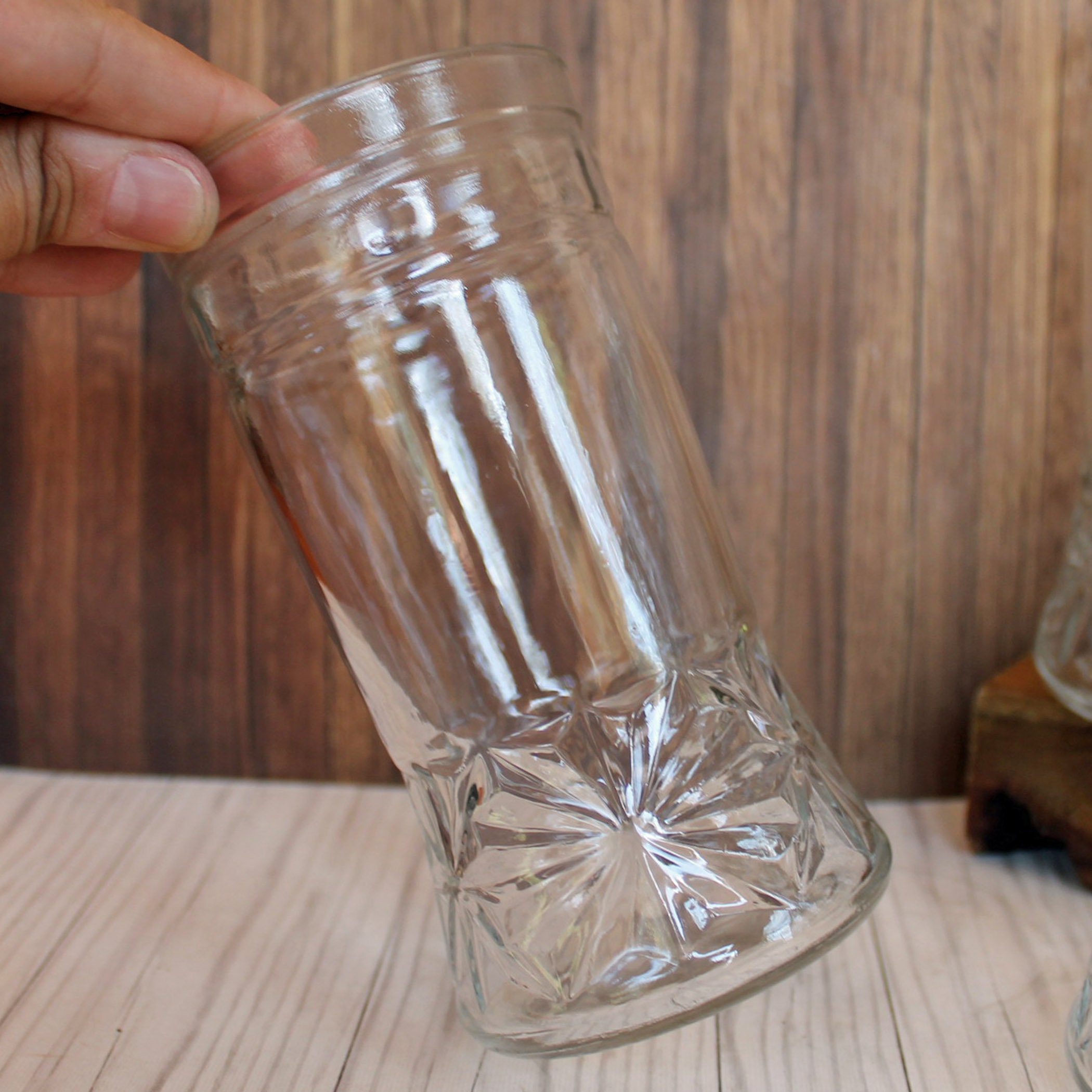 Vintage Clear Jelly Jar Tumblers Set of 8 Diamond Star Starburst Design