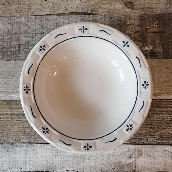 Vintage Longaberger Pottery WOVEN TRADITIONS Classic Blue 9" Individual Pasta Bowl Set of 2