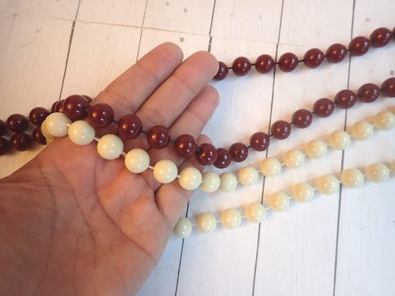 Vintage 8' Plastic Bead Garland Set of 2 Christmas Tree Garland White and Burgandy Red 16' Total