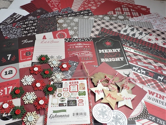 Christmas Scrapbook Paper 12x12 Kit Set of 24 Sheets Plus Paper Plus Wooden  Tags and Embellishments New Destash Winter Holidays 