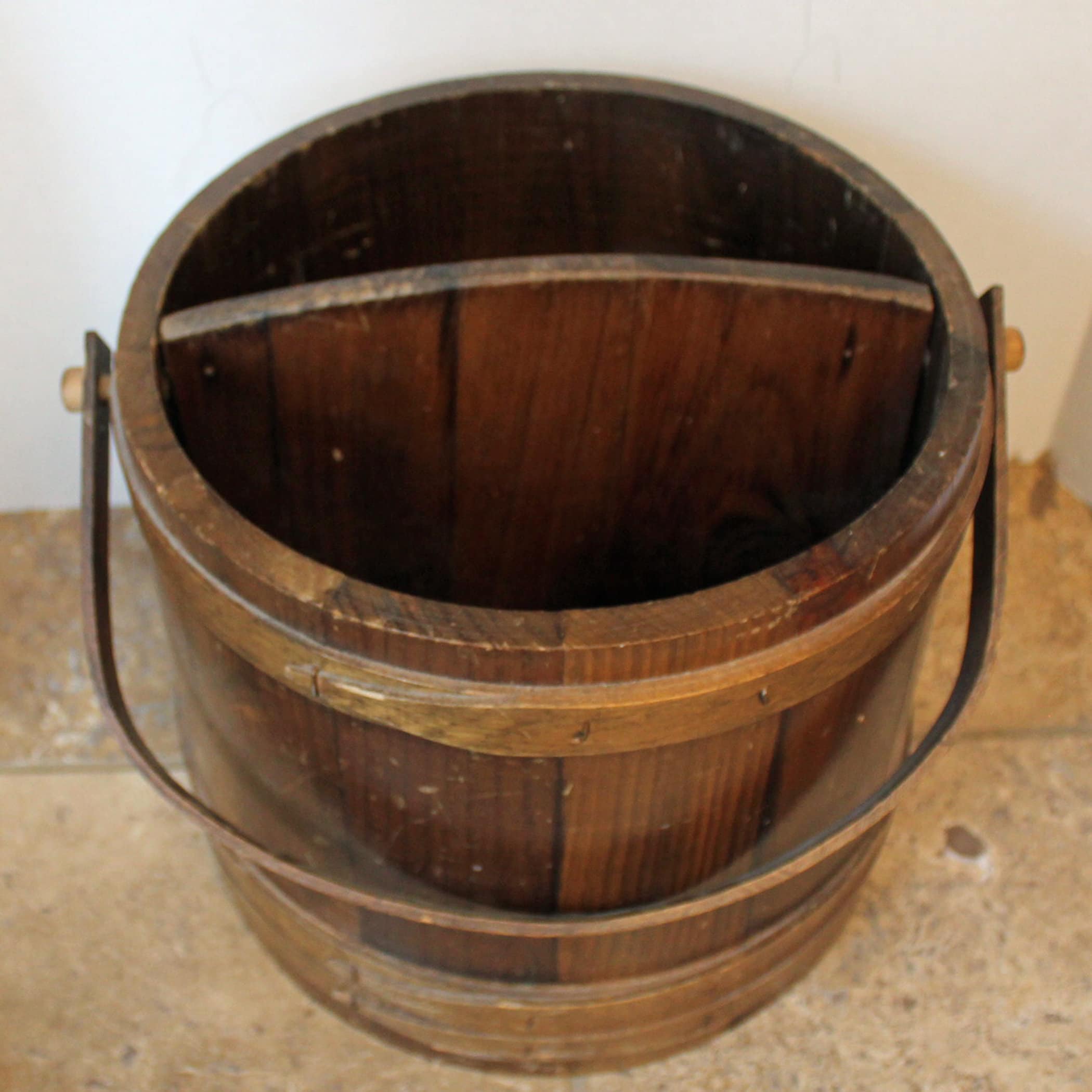 Vintage Wooden Bucket with Handle Shaker Style Firkin Brown Wood Sugar