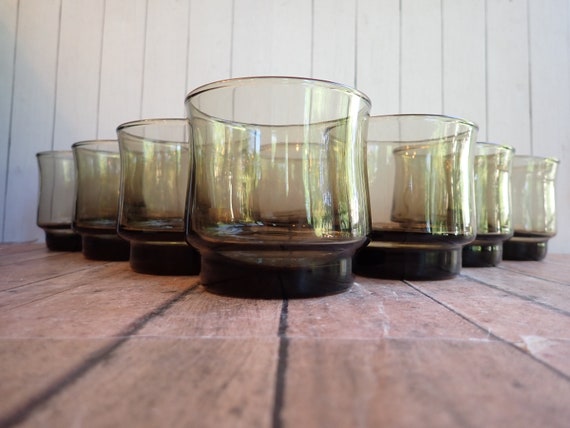 Vintage Libbey Glass BOLERO Tawny Smoky Brown Old Fashioned Glasses Set of 8 Rocks Whiskey Glasses 8 oz. Drinking Glass