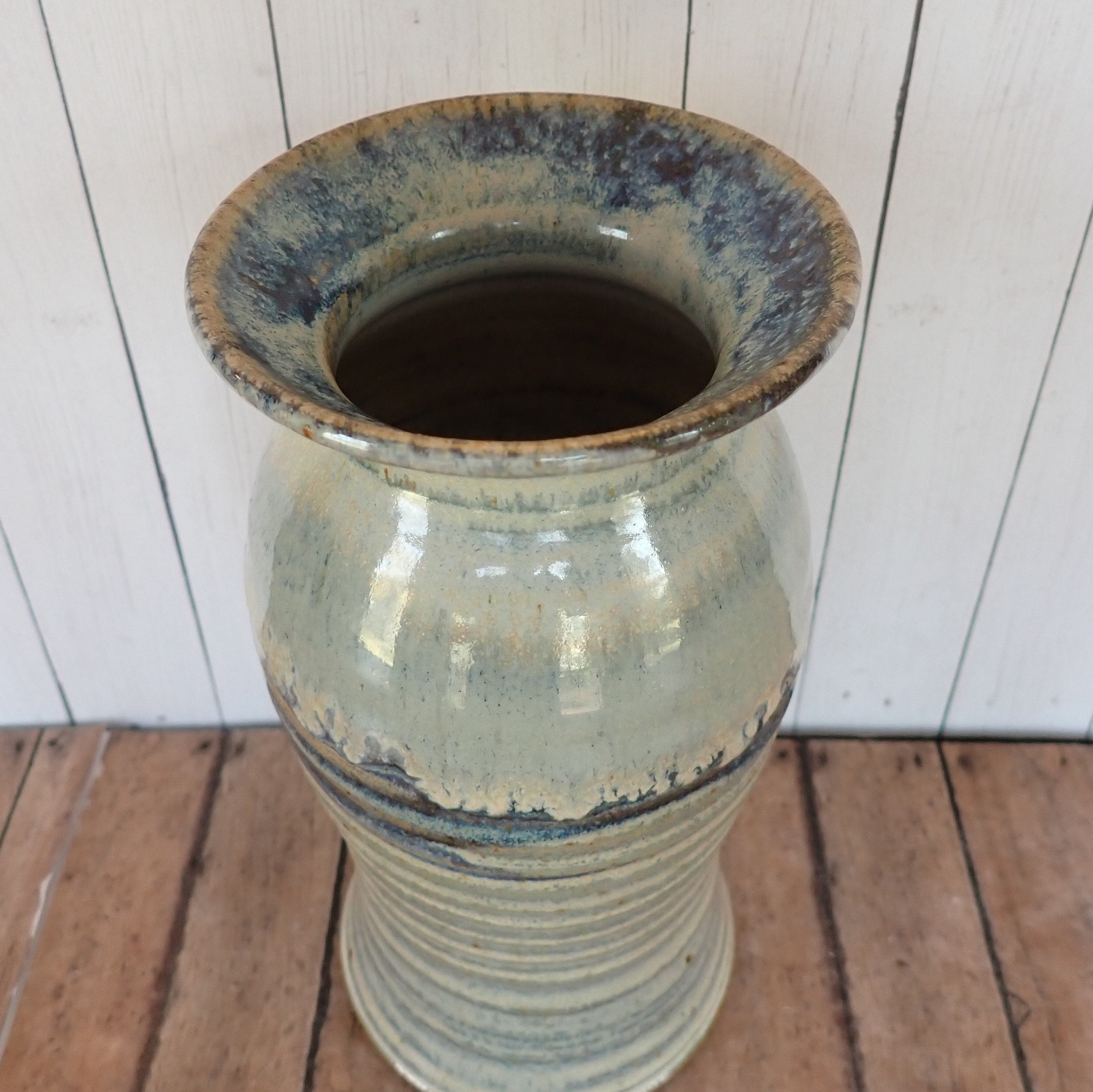 Vintage Studio Pottery Stoneware Vase Gray and Blue Drip Glaze Hand ...