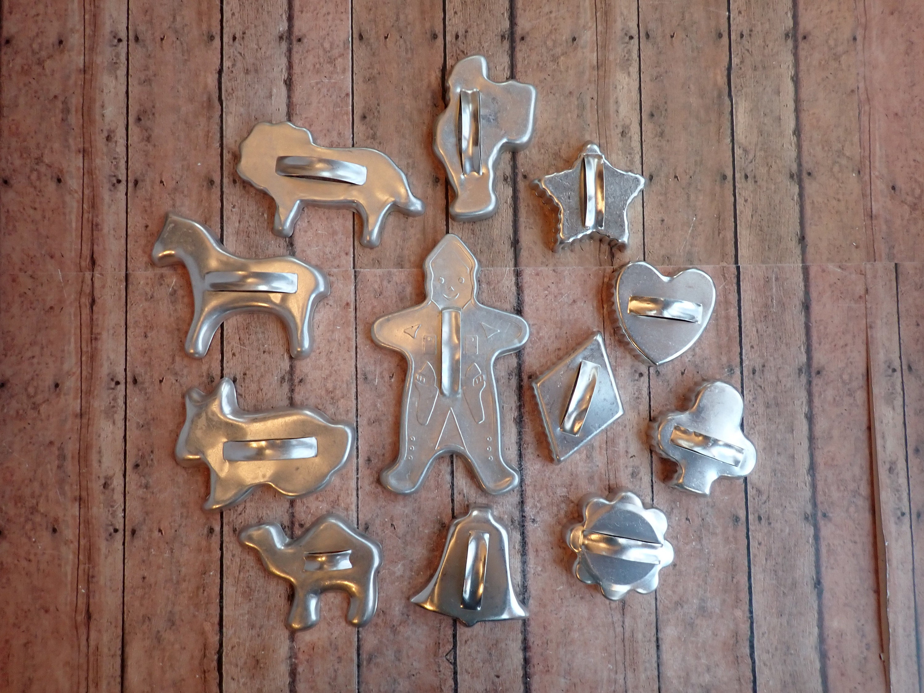 Vintage Metal Christmas Cookie Cutters Set of 12 All Different Shapes Gingerbread Man Santa Bell 