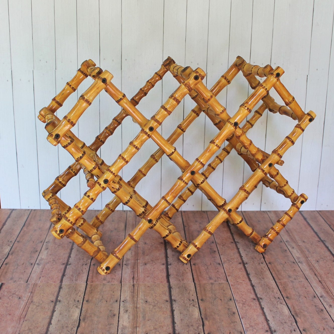Vintage Bamboo Wine Bottle Rack Expandable Holder Hawaiian Tropical Bar ...