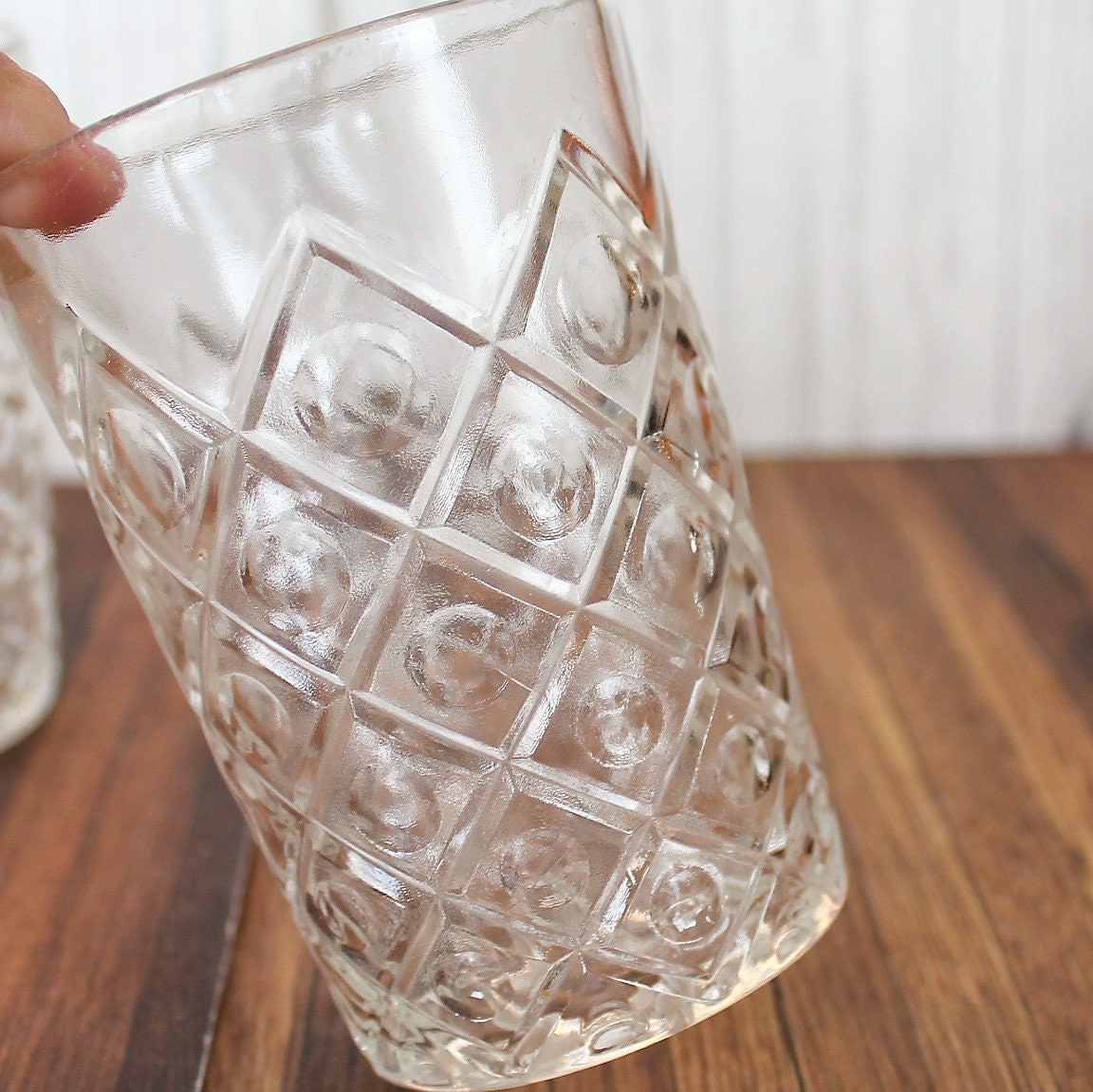 Vintage Clear Juice Glass Small Tumbler Set of 4 Diamond and Dot