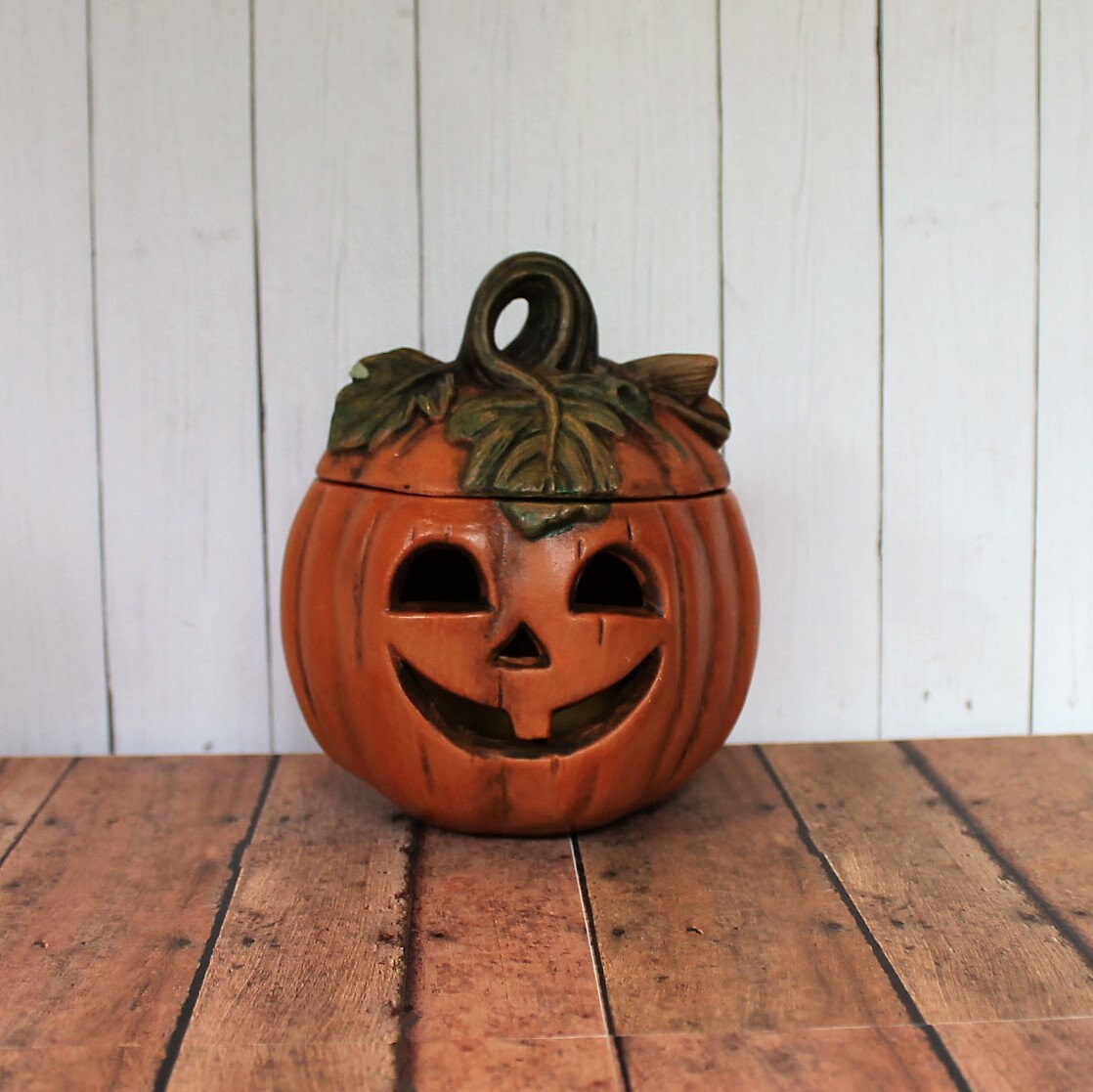Vintage Ceramic Halloween Figure Pumpkin Jack O Lantern Figurine Candle ...