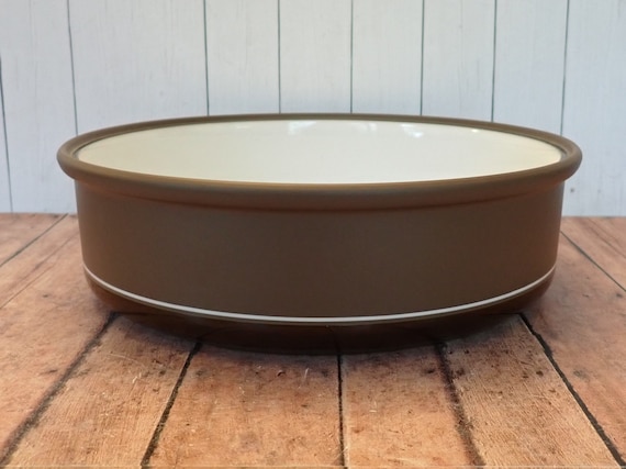 Vintage Arita GENESIS BROWN 9" Round Vegetable Serving Bowl White with Brown Bands 1980s Stoneware