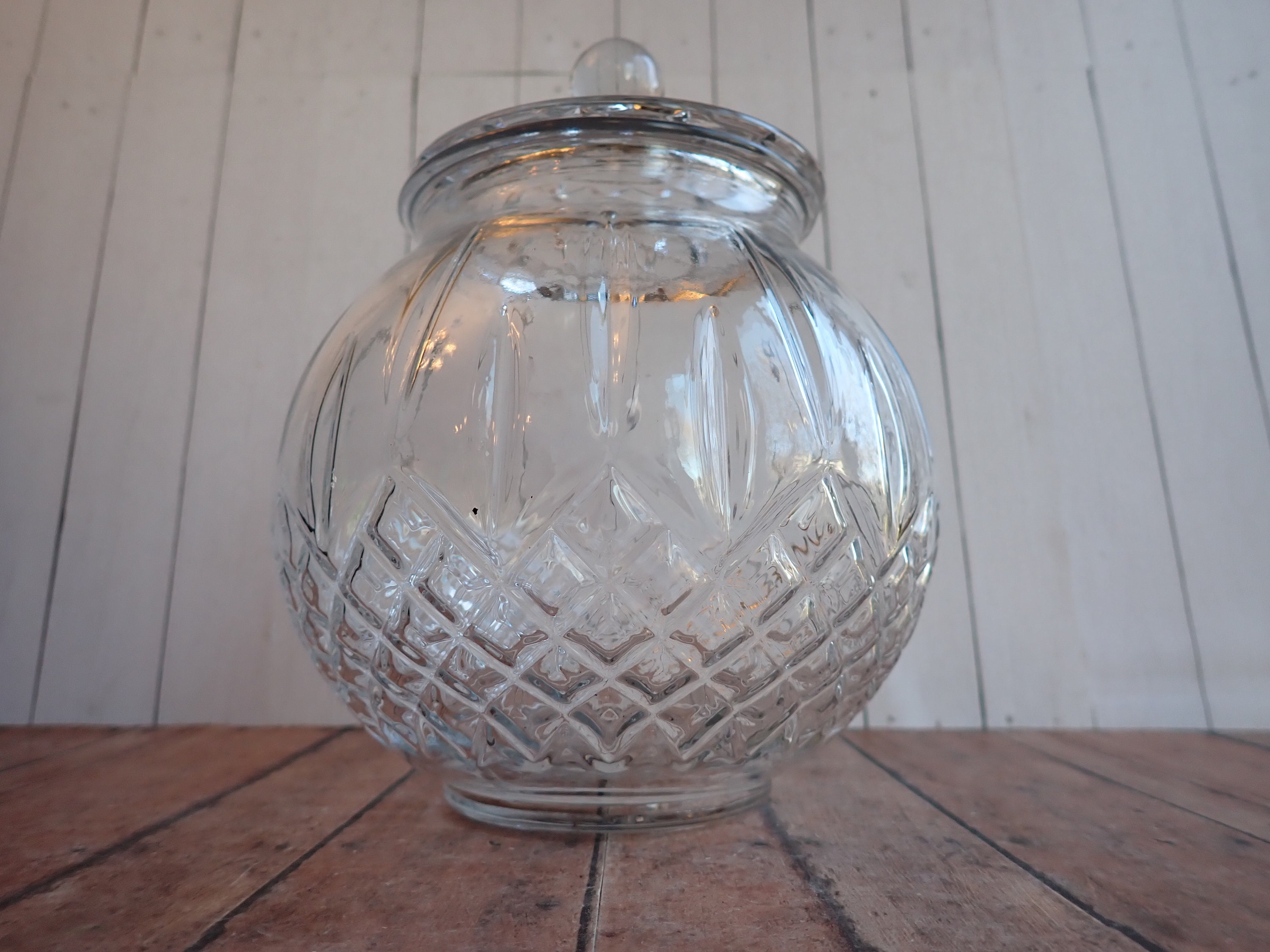 Vintage large glass pumpkin bowl candy dish with lid clear glass cookie