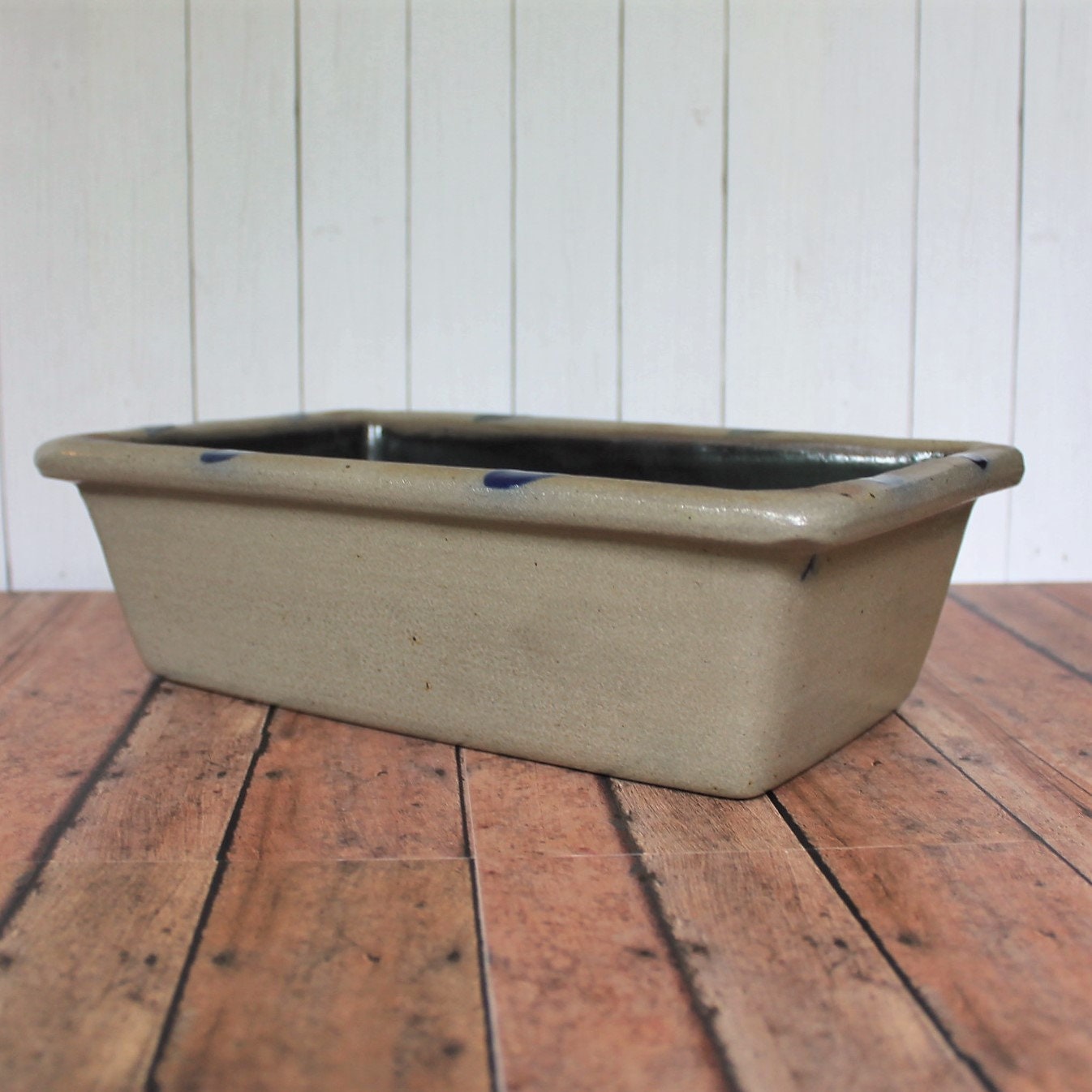 Vintage Rowe Pottery Works Stoneware Bread Loaf Pan Gray Salt Glazed