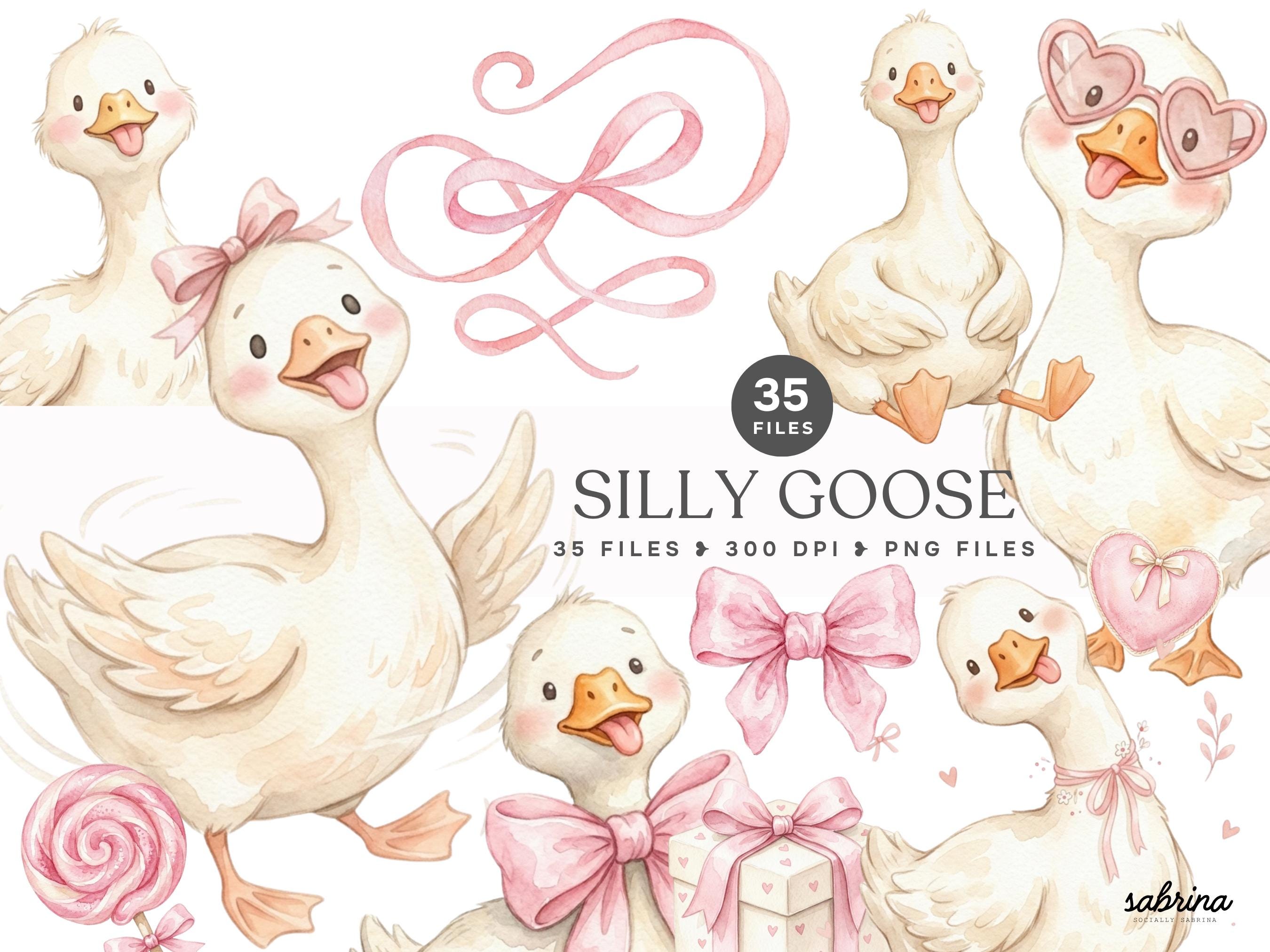 Coquette Silly Goose Clipart, 35 PNG Watercolor Goose Clipart, Pink ...