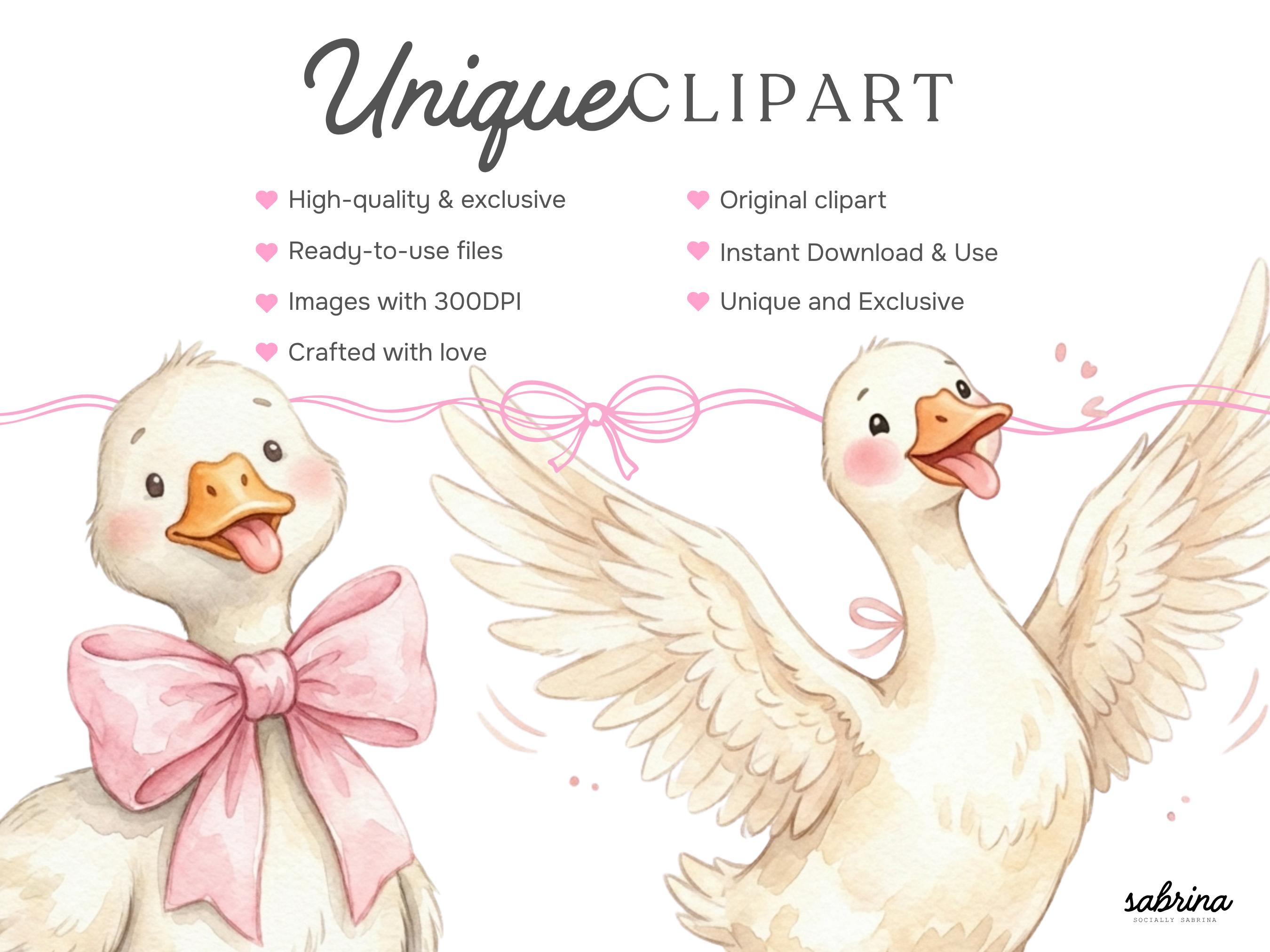 Coquette Silly Goose Clipart, 35 PNG Watercolor Goose Clipart, Pink ...