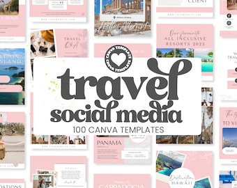 Canva Template, Travel Instagram, Travel Social Media, Travel Agency, Travel Agent Canva, Instagram Posts, Travel Blogger - Blush Theme