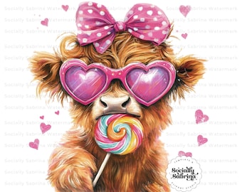 Valentine Heart Highland Cow PNG | Valentine Digital Download | Sublimation and Printing Design