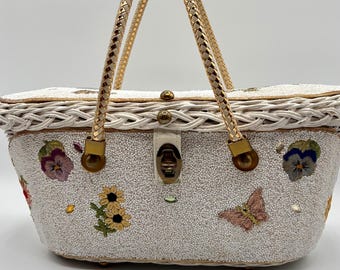 Borsa/borsa vintage Midas of Miami degli anni '50 con cestino intrecciato e perline
