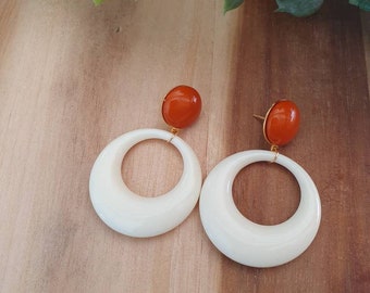 Boucles d'oreilles terracotta et beige