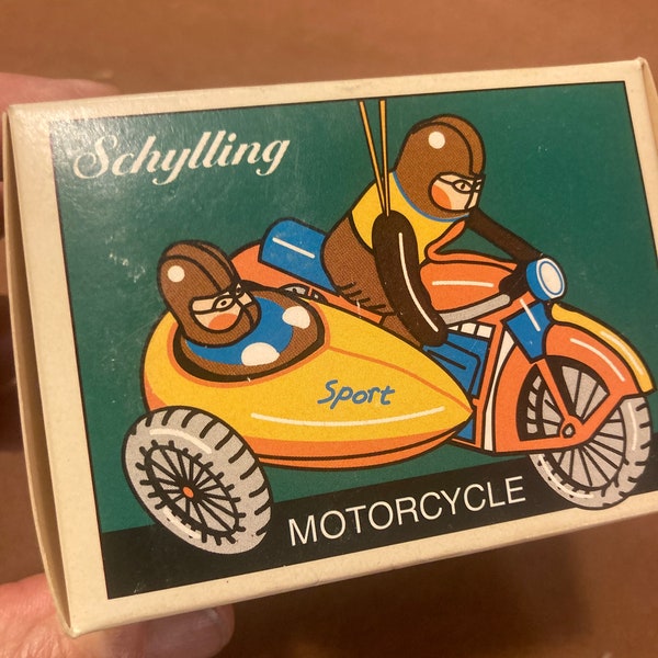 Vintage Tin Toy SCHYLLING MOTORCYCLE ORNAMENT Mint, Brand New in the Box! Wow!!!