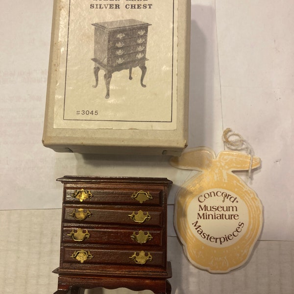 Concord Dollhouse Mini Vintage MUSEUM Burgundy Queen Anne SILVER CHEST #3045, New in Box,, L@@K, WoW!!!