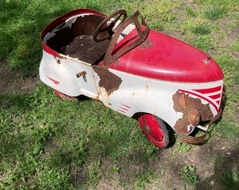 Full Size Heavy, Vintage, Rusty, Red/White GENDRON Pedal Car for Restoration, L@@K! , Read!